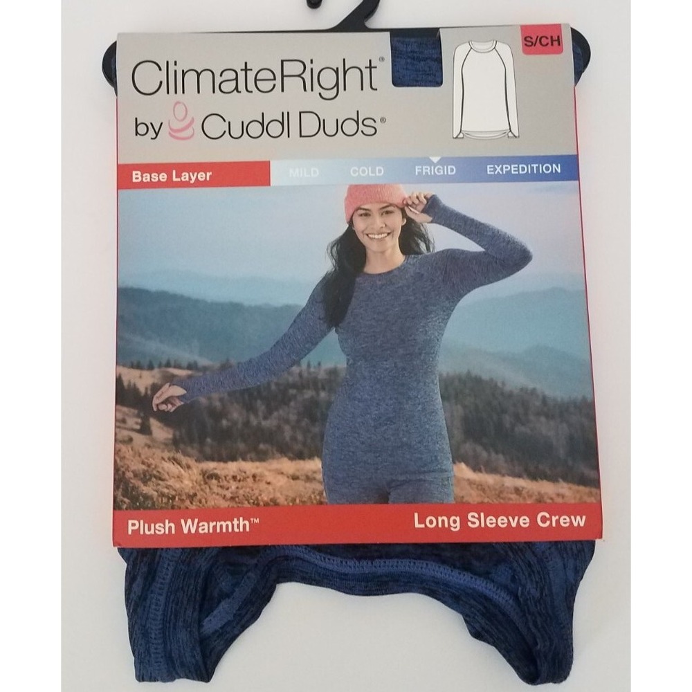 Cuddl Duds ClimateRight Women Plush Warmth Long Sleeve Crew Blue Denim Small NEW